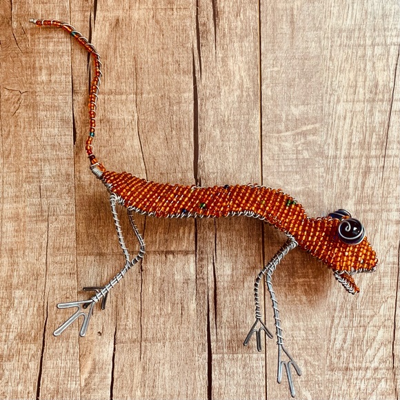 Beadworx—Grassroots Creations, Orange Gecko Lizard Glass Bead Wire Sculpture - Picture 5 of 8
